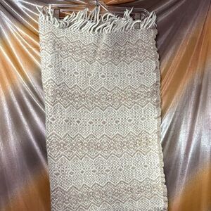 Fringed 100% wool Amana throw blanket in Cream — Textured Boho Style C3